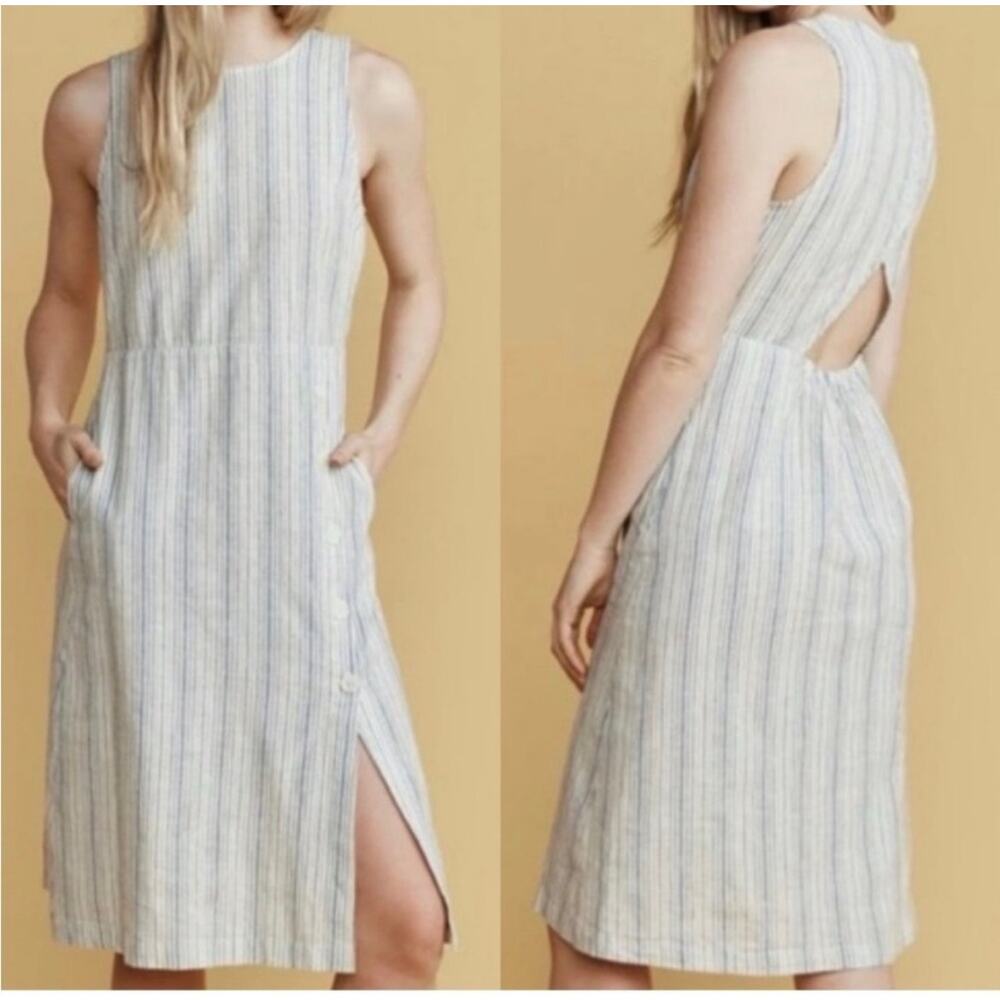 Marine Layer Open Back Linen Midi Dress